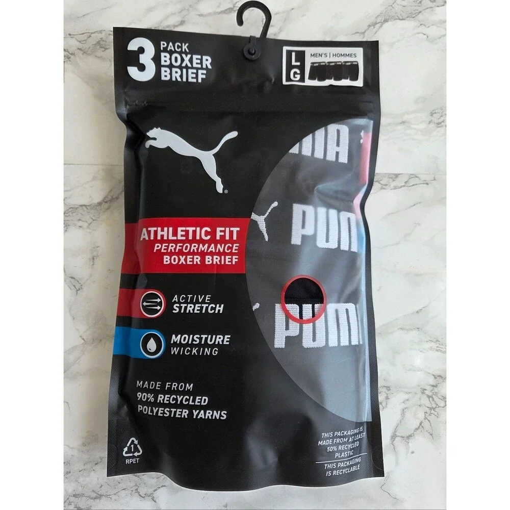 3-Pack Puma Men’s Boxer Briefs – Size Large (M) – Athletic Fit – New